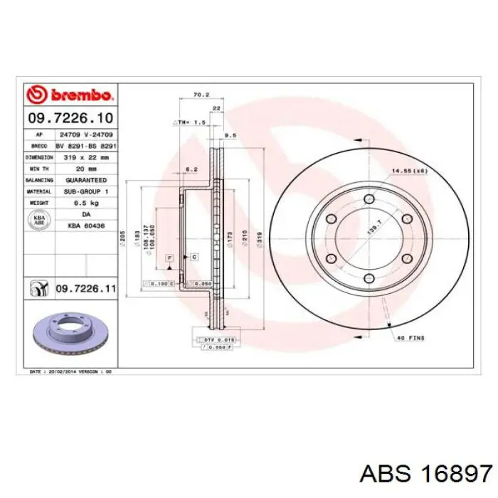 16897 ABS freno de disco delantero