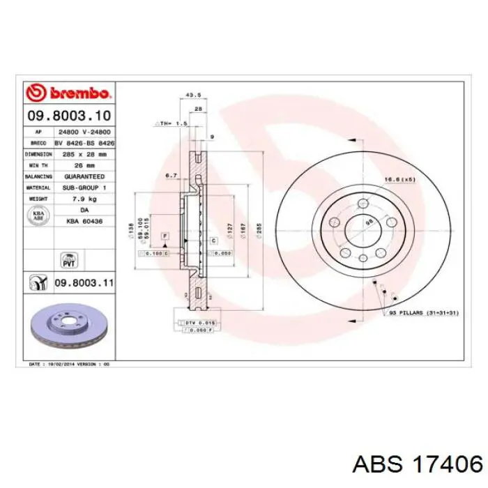 17406 ABS freno de disco delantero