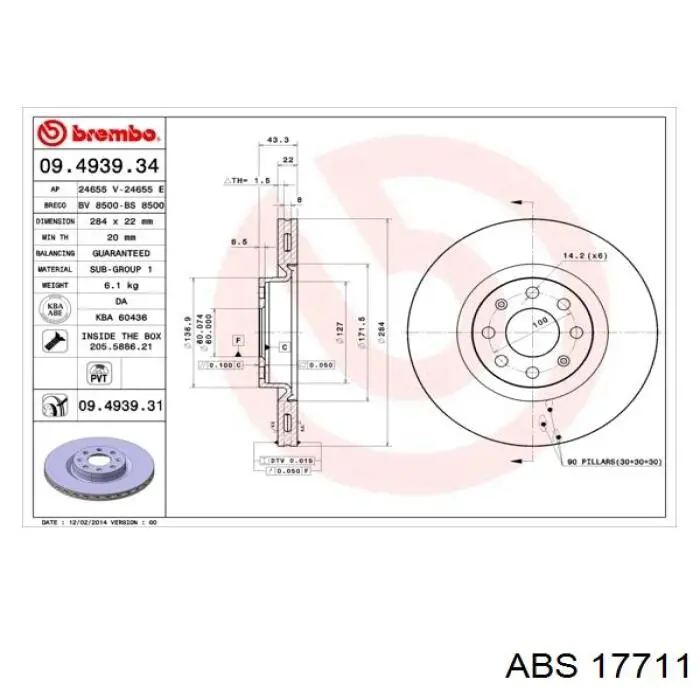 17711 ABS freno de disco delantero