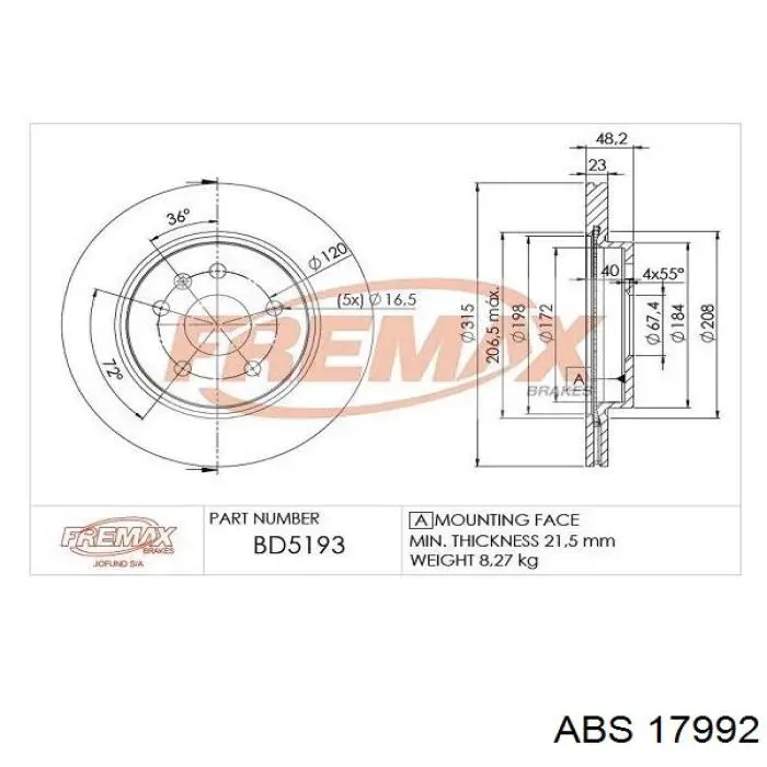 17992 ABS disco de freno trasero