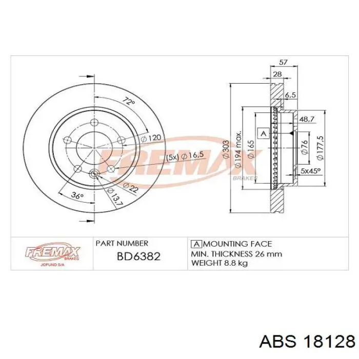 18128 ABS freno de disco delantero