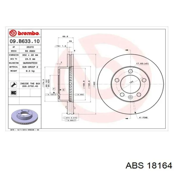 18164 ABS freno de disco delantero