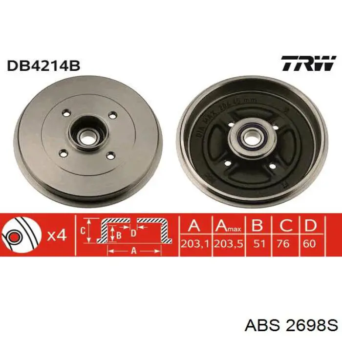 2698S ABS freno de tambor trasero