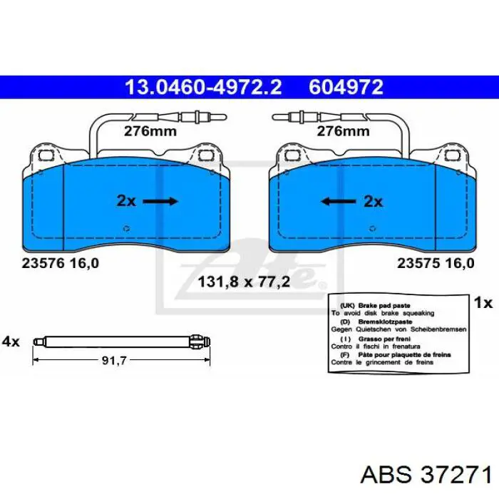 37271 ABS pastillas de freno delanteras