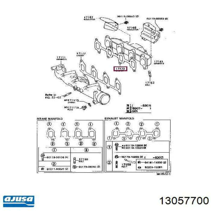  Junta de colector de escape para Toyota Liteace CM30G, KM30G