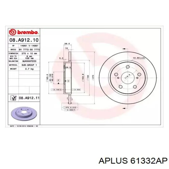 61332AP Aplus disco de freno trasero