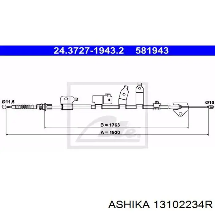 131-02-234R Ashika cable de freno de mano trasero derecho