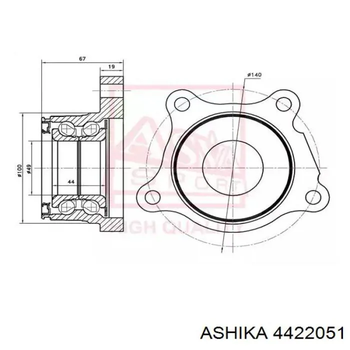 44-22051 Ashika cojinete de rueda trasero