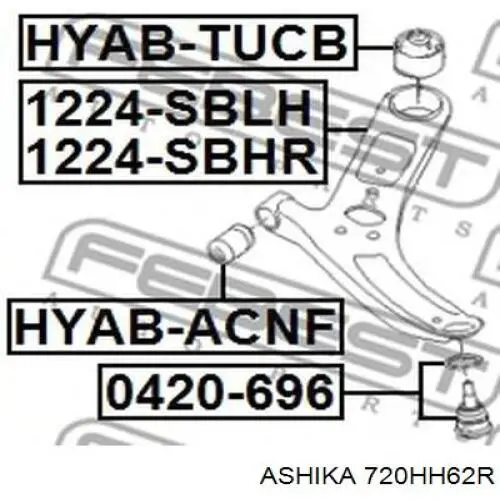 720HH62R Ashika barra oscilante, suspensión de ruedas delantera, inferior derecha