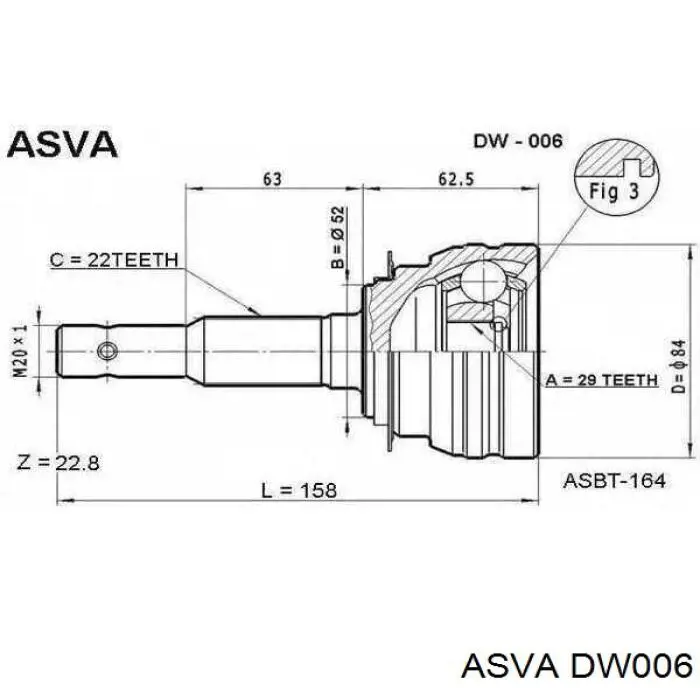 DW006 Asva junta homocinética exterior delantera