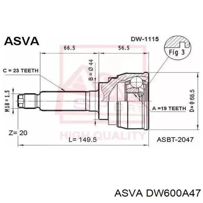 DW600A47 Asva junta homocinética exterior delantera