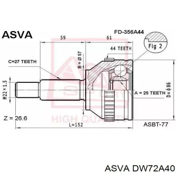 DW72A40 Asva junta homocinética exterior delantera