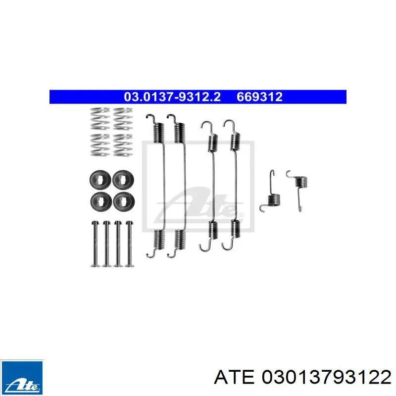 03013793122 ATE kit de montaje, zapatas de freno traseras