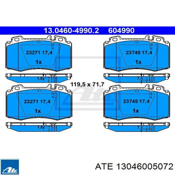 13046005072 ATE conjunto de muelles almohadilla discos traseros