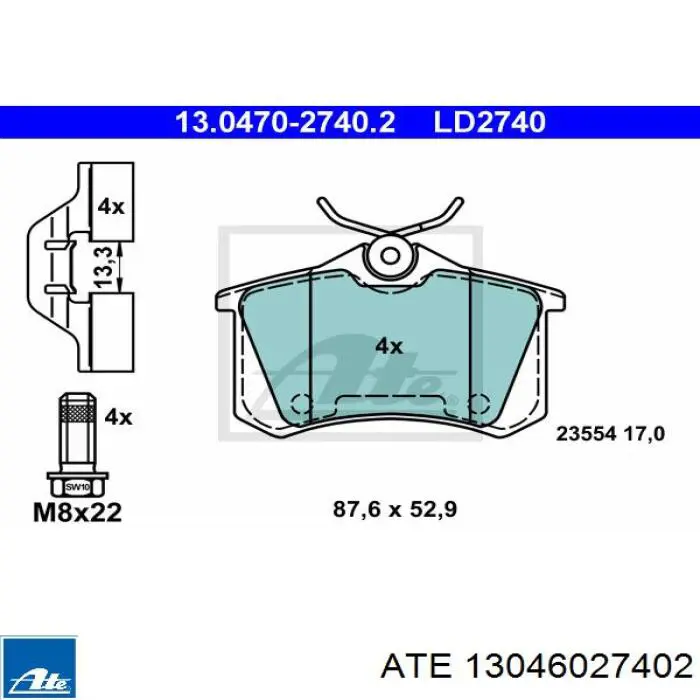 13.0460-2740.2 ATE pastillas de freno traseras