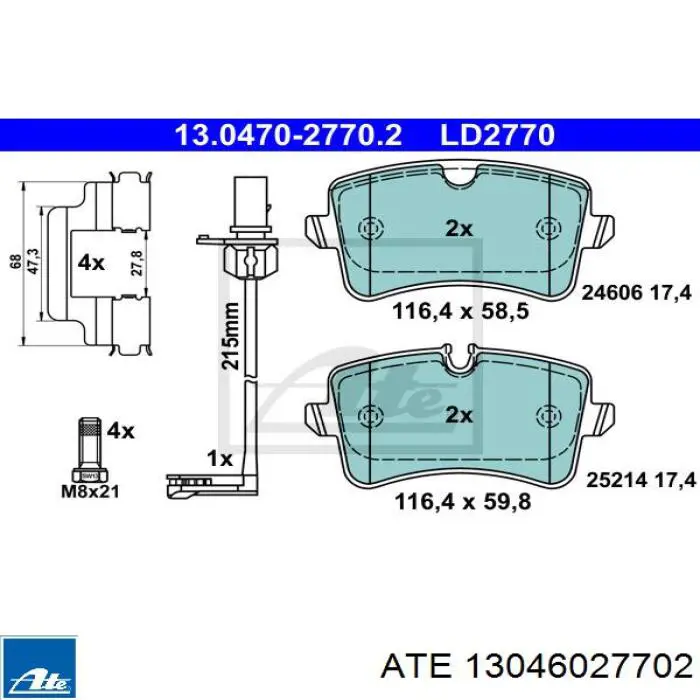 13.0460-2770.2 ATE pastillas de freno traseras