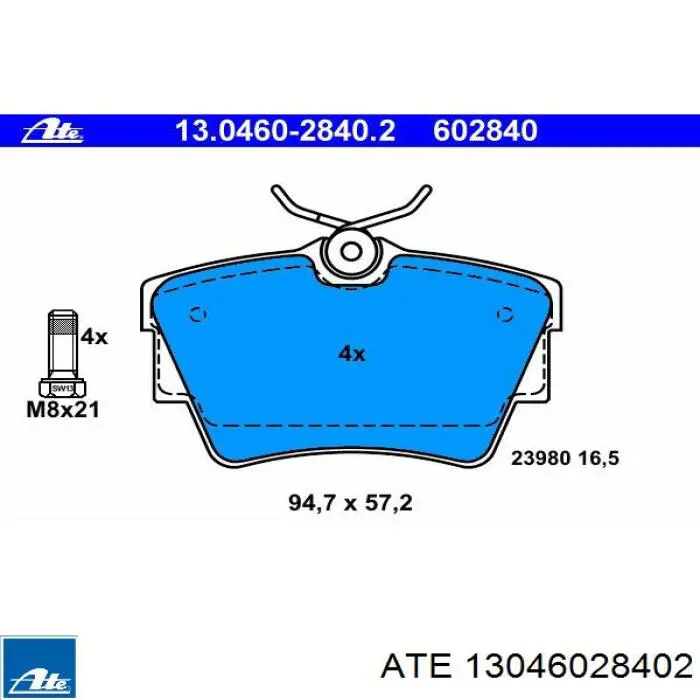 13046028402 ATE pastillas de freno traseras