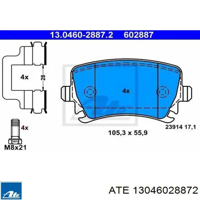 13.0460-2887.2 ATE pastillas de freno traseras