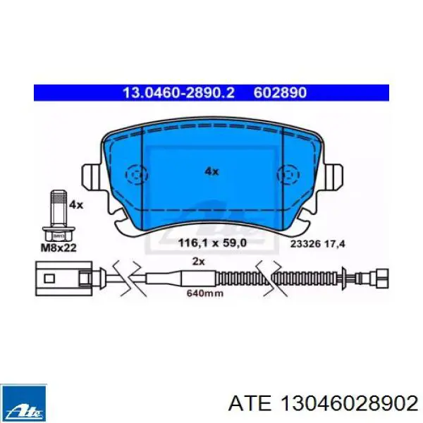 13.0460-2890.2 ATE pastillas de freno traseras