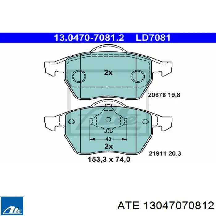 13.0470-7081.2 ATE pastillas de freno delanteras