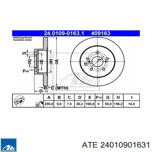 24.0109-0163.1 ATE disco de freno trasero