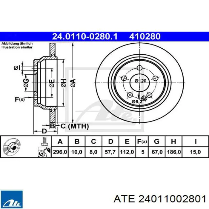 24.0110-0280.1 ATE disco de freno trasero