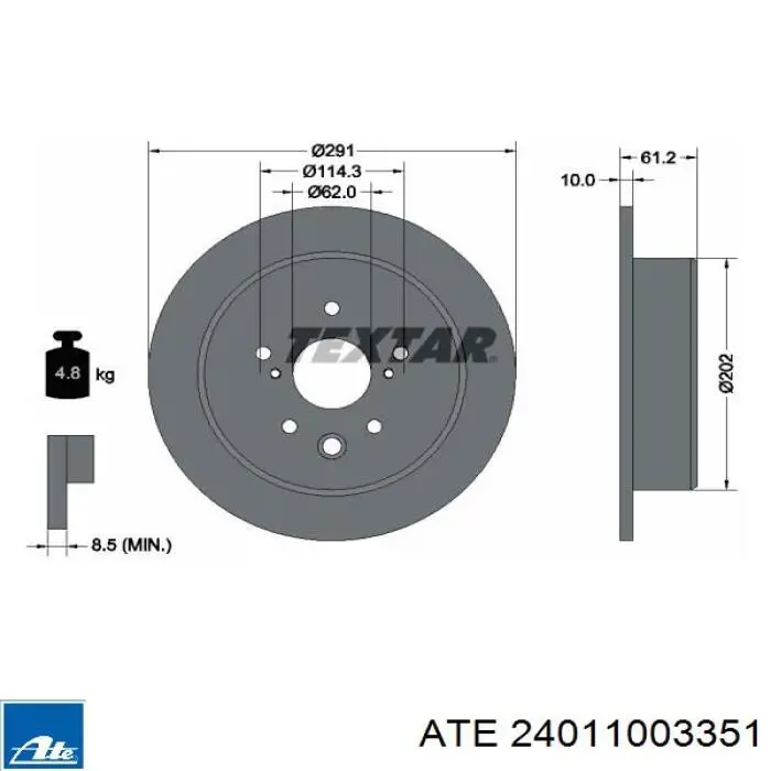 24.0110-0335.1 ATE disco de freno trasero