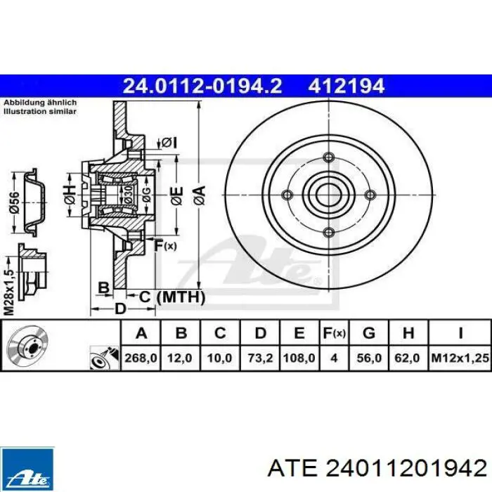 24.0112-0194.2 ATE disco de freno trasero