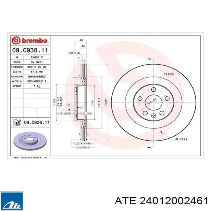  Disco de freno trasero para Volvo V60 2 