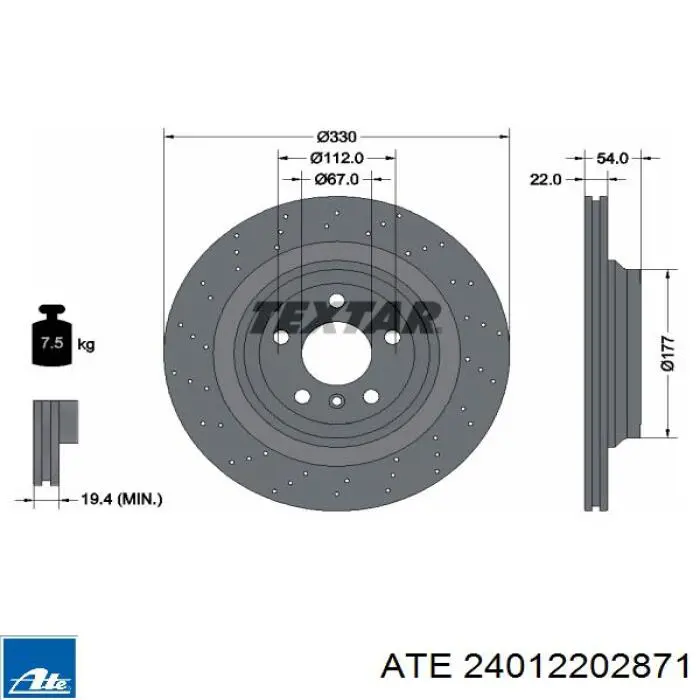 24.0122-0287.1 ATE disco de freno trasero