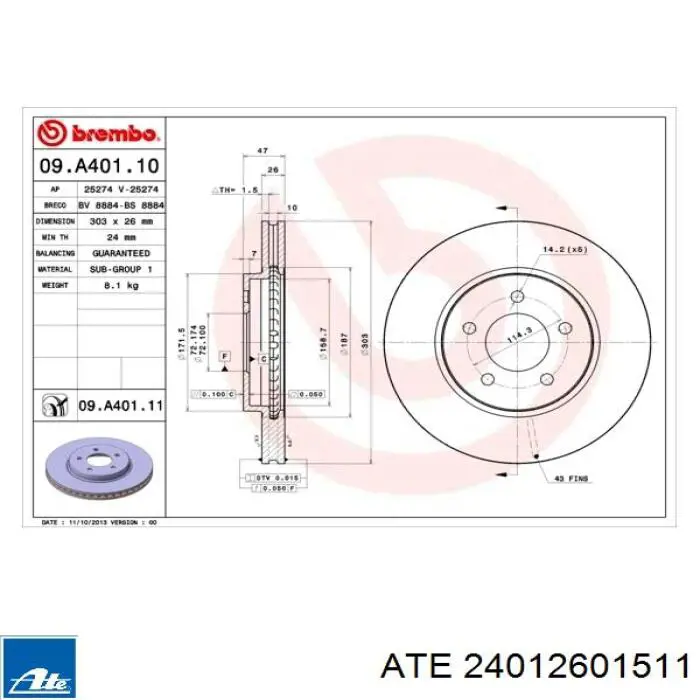 24012601511 ATE freno de disco delantero