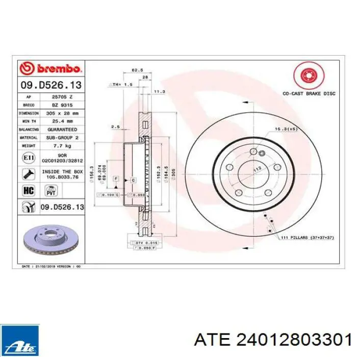  Freno de disco delantero para Mercedes E C238