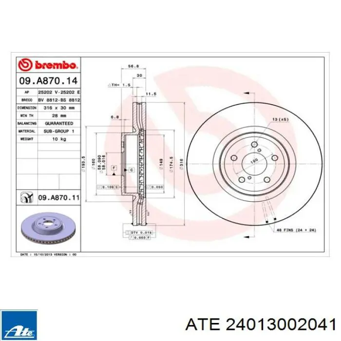 24.0130-0204.1 ATE freno de disco delantero