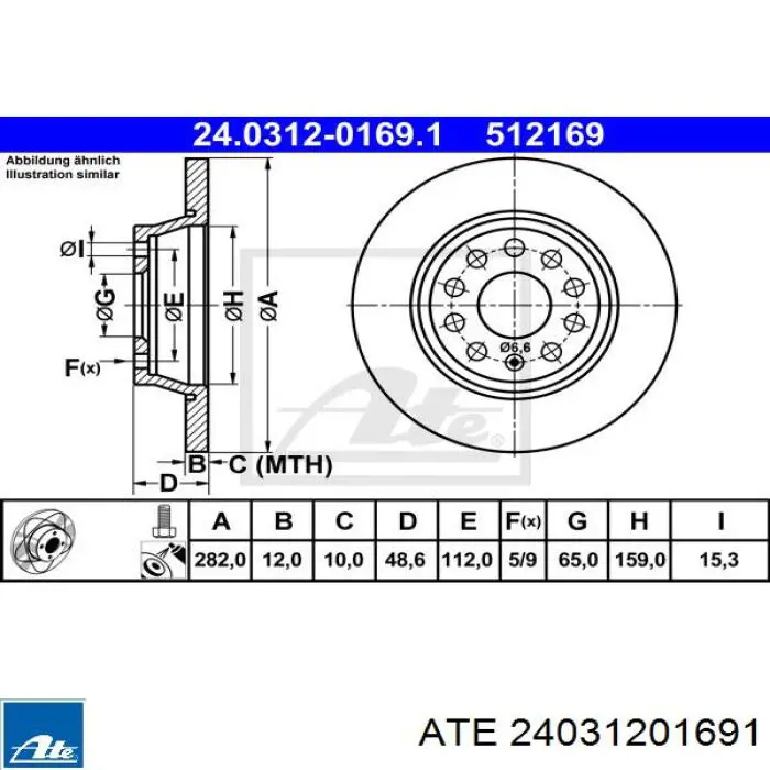 24.0312-0169.1 ATE disco de freno trasero