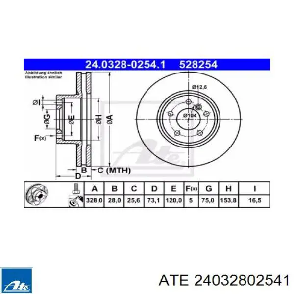 24.0328-0254.1 ATE freno de disco delantero