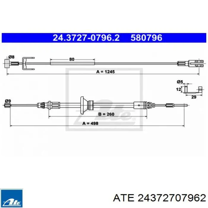 24.3727-0796.2 ATE cable de freno de mano delantero