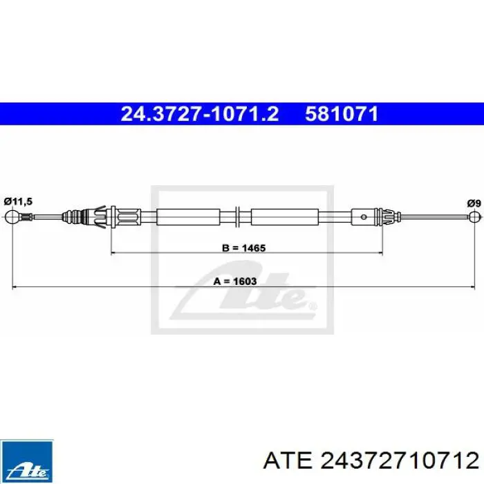 24.3727-1071.2 ATE cable de freno de mano trasero derecho