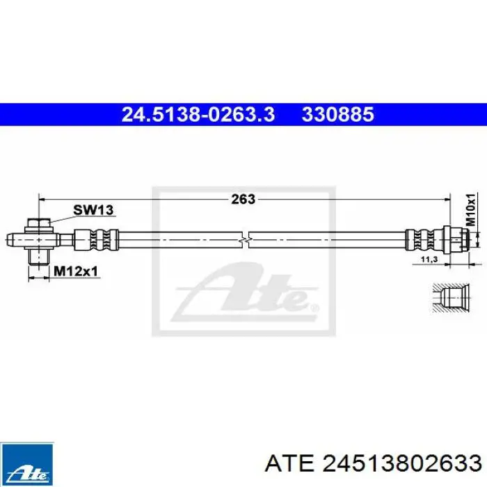 24.5138-0263.3 ATE tubo flexible de frenos trasero