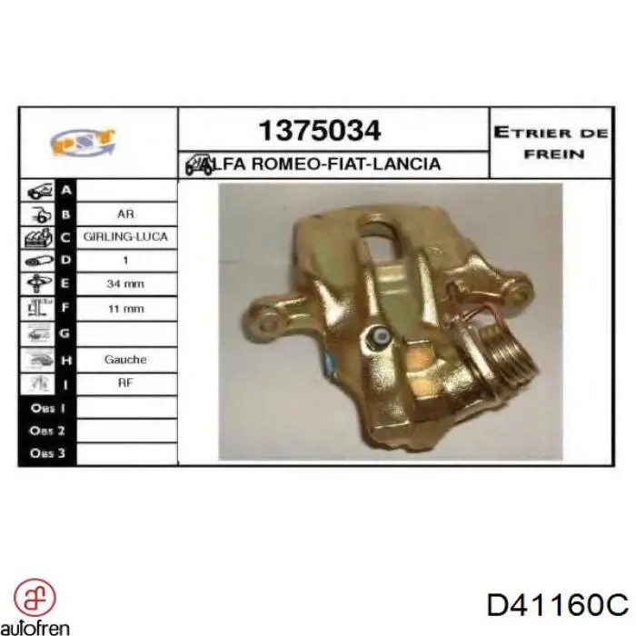 9950476 Fiat/Alfa/Lancia juego de reparación, pinza de freno trasero