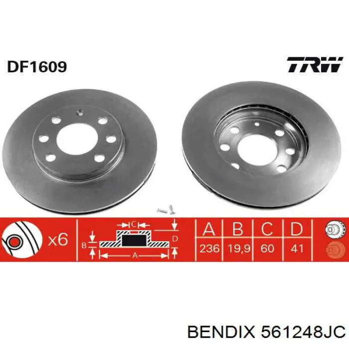 561248JC Jurid/Bendix freno de disco delantero