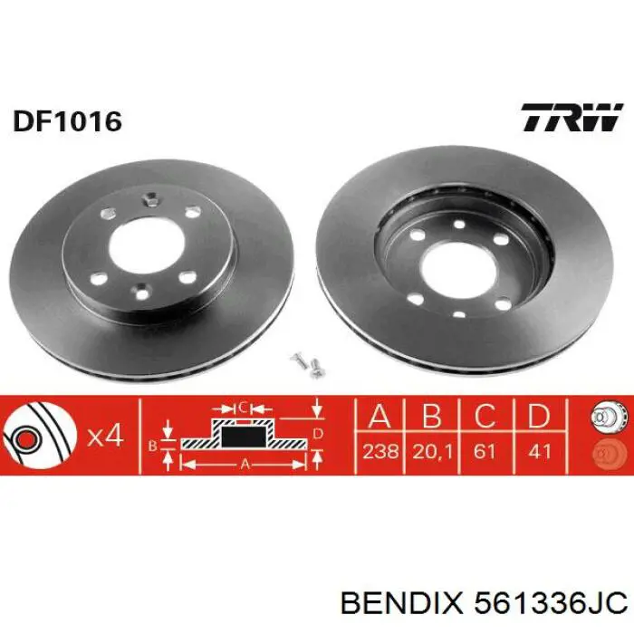 561336JC Jurid/Bendix freno de disco delantero