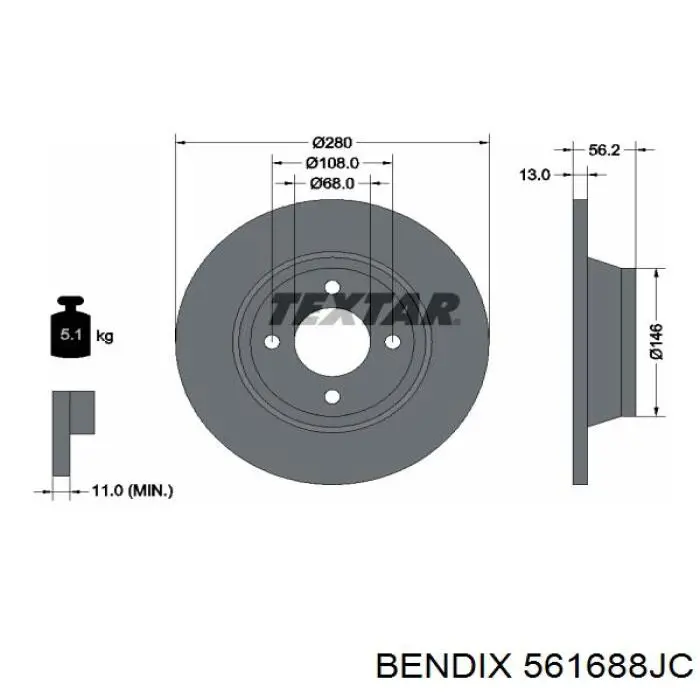 561688JC Jurid/Bendix freno de disco delantero