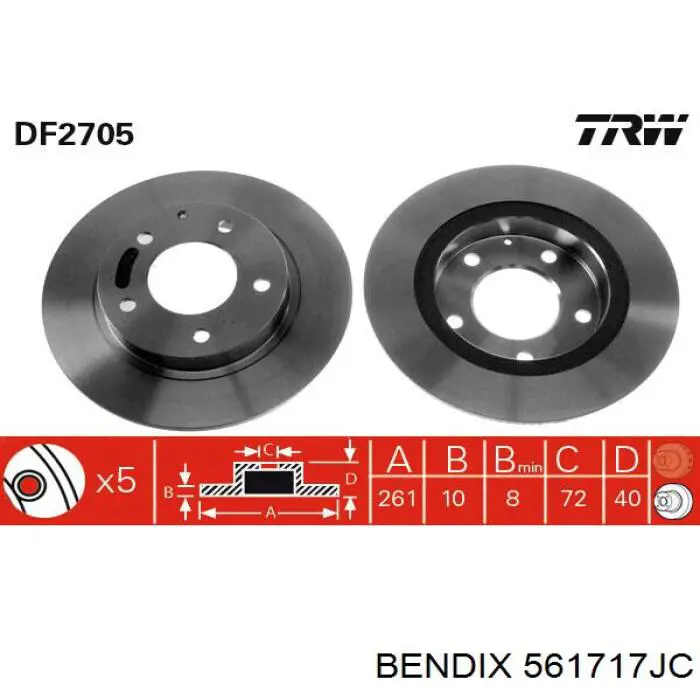 561717JC Jurid/Bendix disco de freno trasero