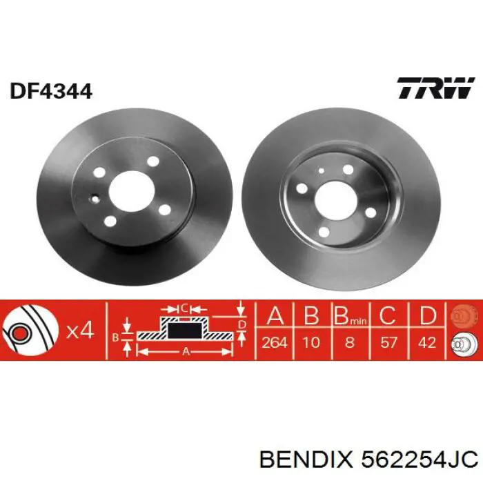 562254JC Jurid/Bendix disco de freno trasero