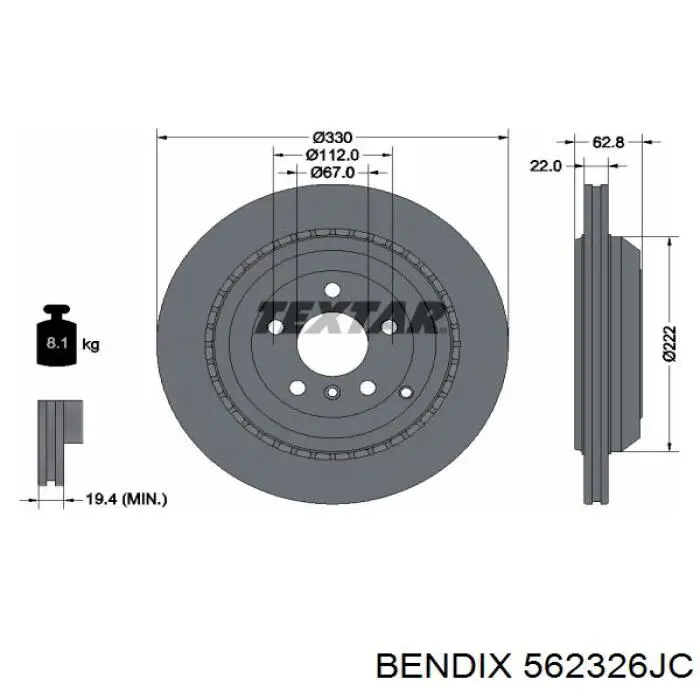 562326JC Jurid/Bendix disco de freno trasero