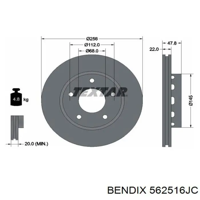 562516JC Jurid/Bendix disco de freno trasero