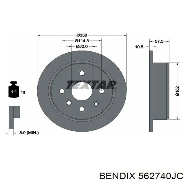 562740JC Jurid/Bendix disco de freno trasero