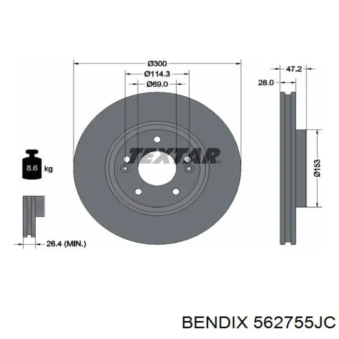 562755JC Jurid/Bendix freno de disco delantero