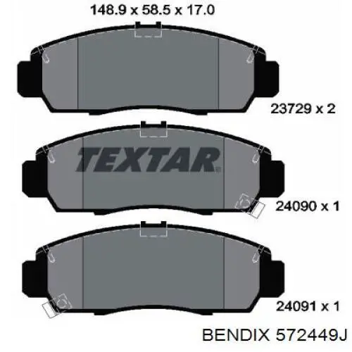 572449J Jurid/Bendix pastillas de freno delanteras