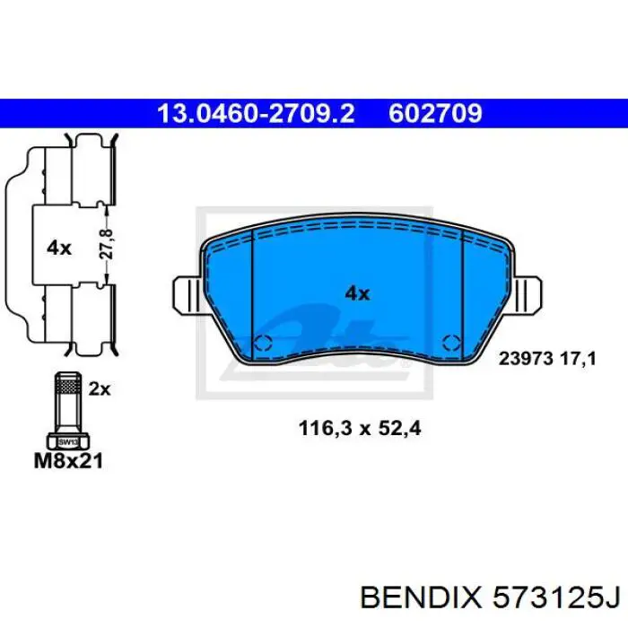 573125J Jurid/Bendix pastillas de freno delanteras